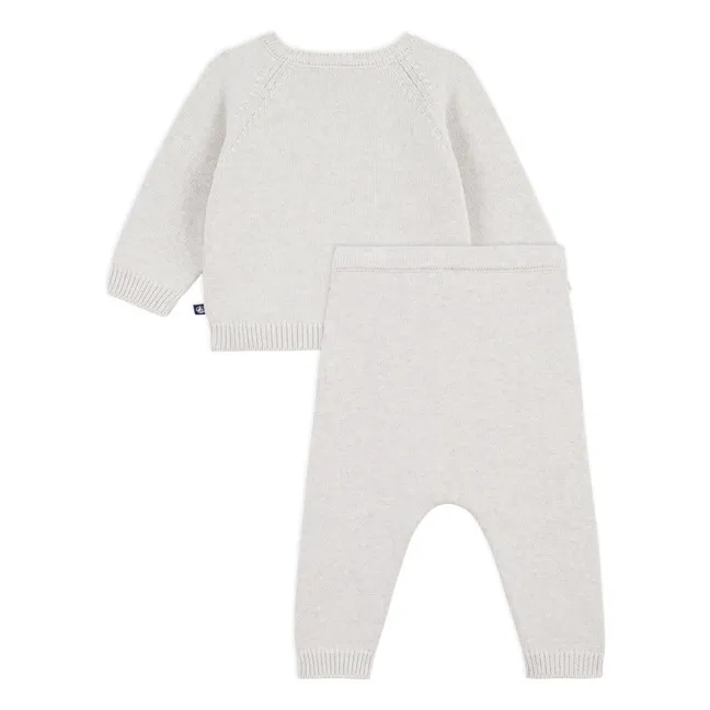 Conjunto de jersey y pantalón de osito de algodón ecológico | Beige chiné