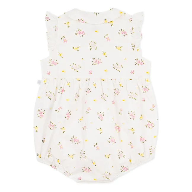 Pelele floral de algodón orgánico Seersucker | Blanco
