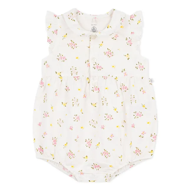 Pelele floral de algodón orgánico Seersucker | Blanco