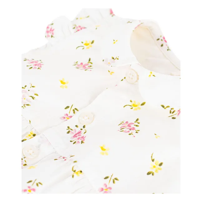 Pelele floral de algodón orgánico Seersucker | Blanco