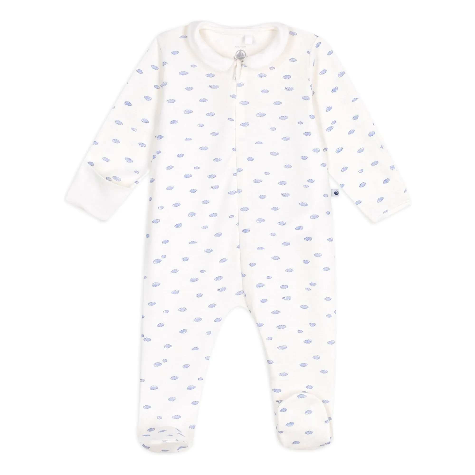 Petit Bateau White Pyjamas Dors Bien Zippé Nuages Organic Cotton