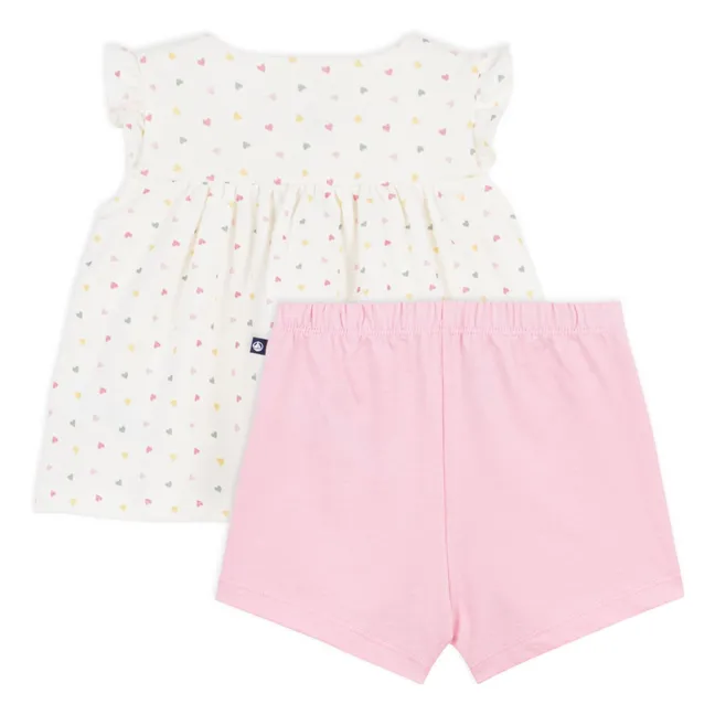 Ensemble Top et Short Cœurs Coton Bio | Blanc