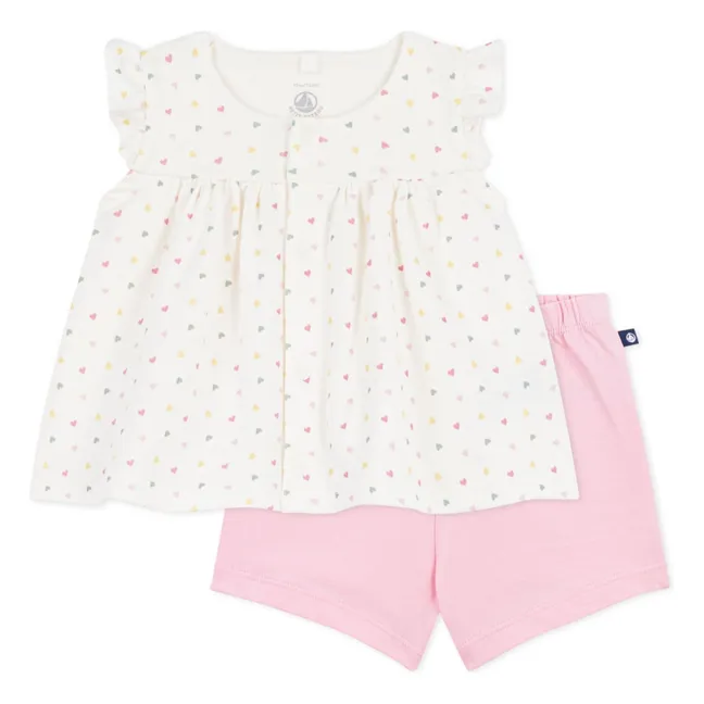 Conjunto de top y pantalón corto Corazones de algodón orgánico | Blanco