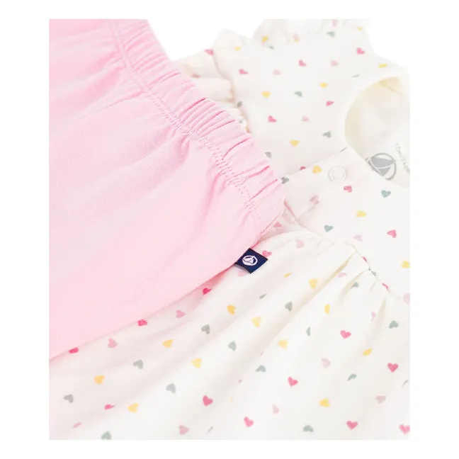 Ensemble Top et Short Cœurs Coton Bio | Blanc