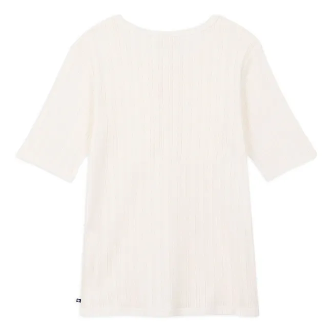 T-shirt Col Tunisien Pointelle | Ecru