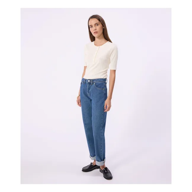 Camiseta Pointelle cuello tunecino | Crudo