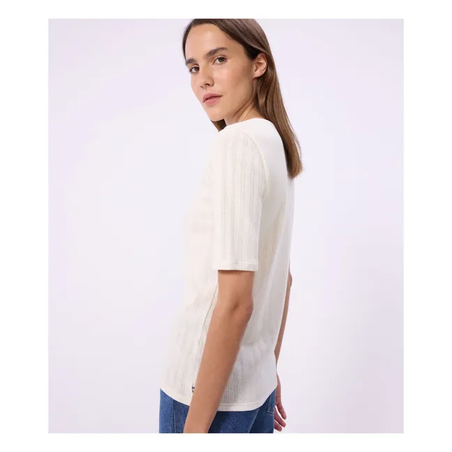 T-shirt Col Tunisien Pointelle | Ecru