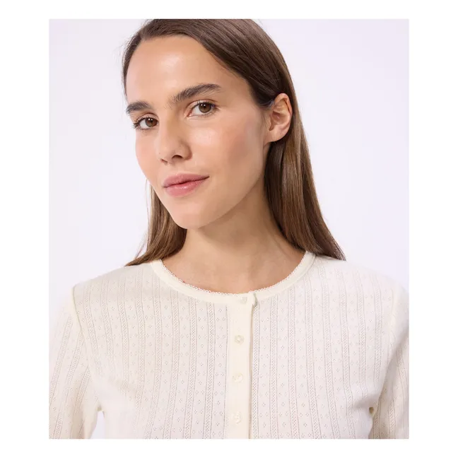 T-shirt Col Tunisien Pointelle | Ecru
