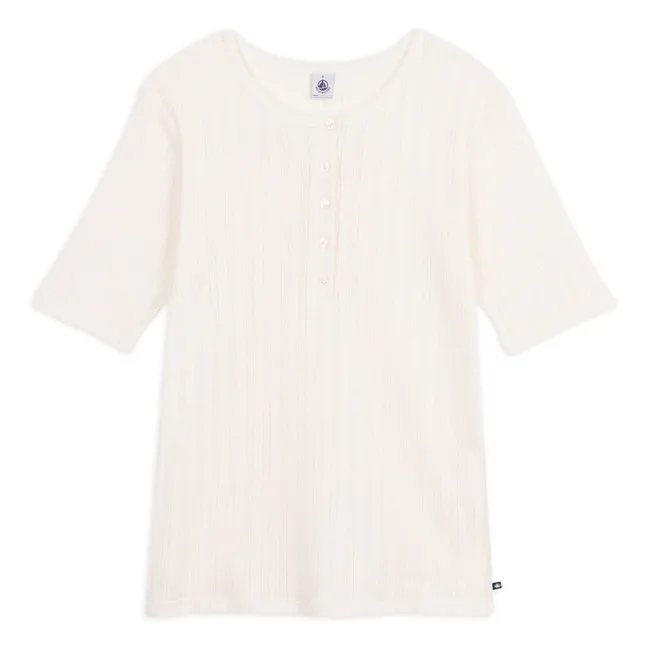 T-shirt Col Tunisien Pointelle | Ecru