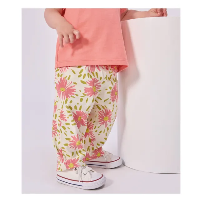Crépon Coton Bio Bébé Flower Pants | White