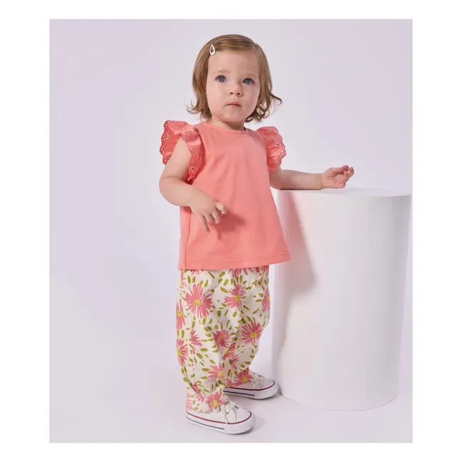 Crépon Coton Bio Bébé Flower Pants | White