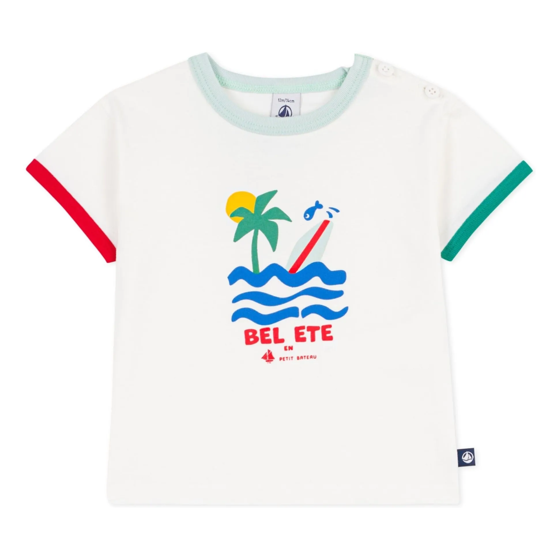Petit Bateau White Bel Eté Organic Cotton Contrast T-Shirt