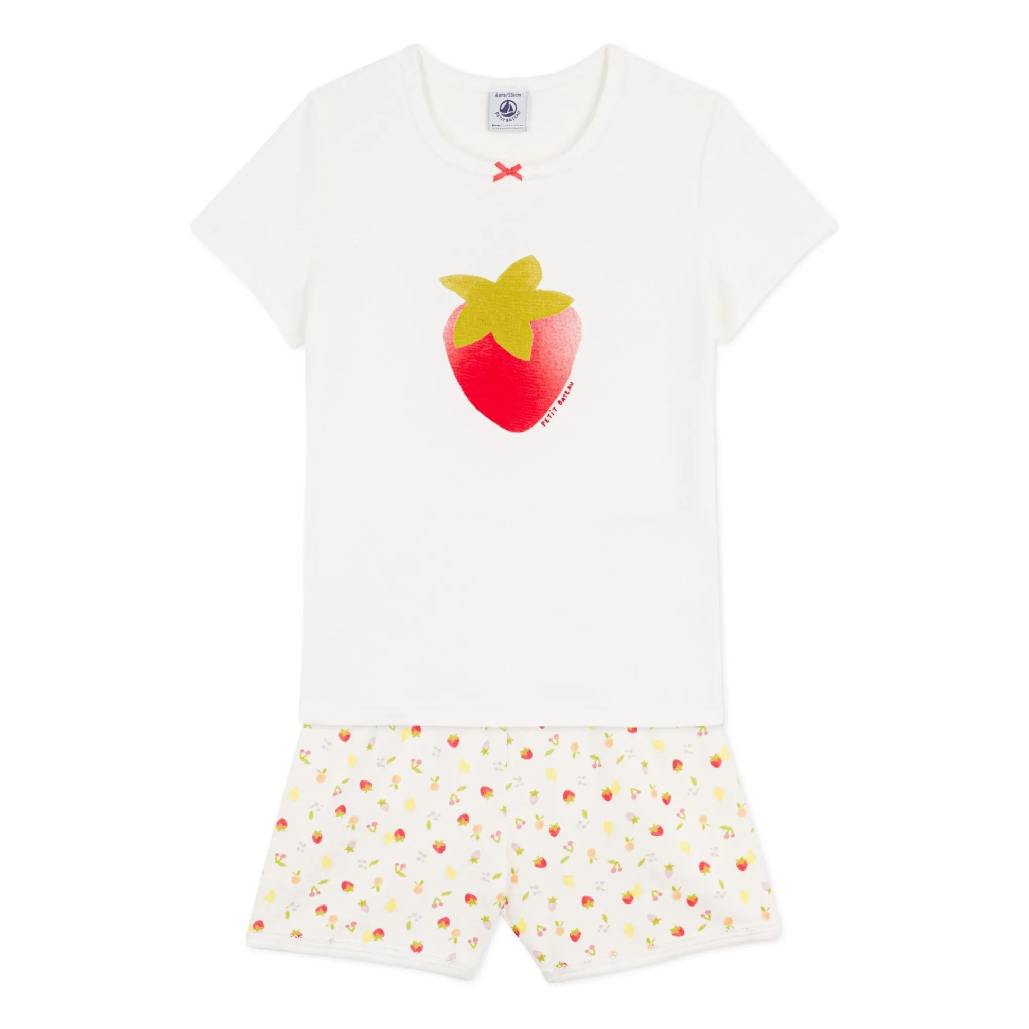 Pyjama Short Fraise Coton Bio | Ecru- Image produit n°3