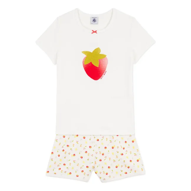 Pyjama Short Fraise Coton Bio | Ecru