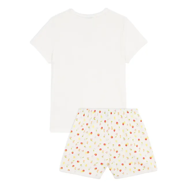 Pyjama Short Fraise Coton Bio | Ecru