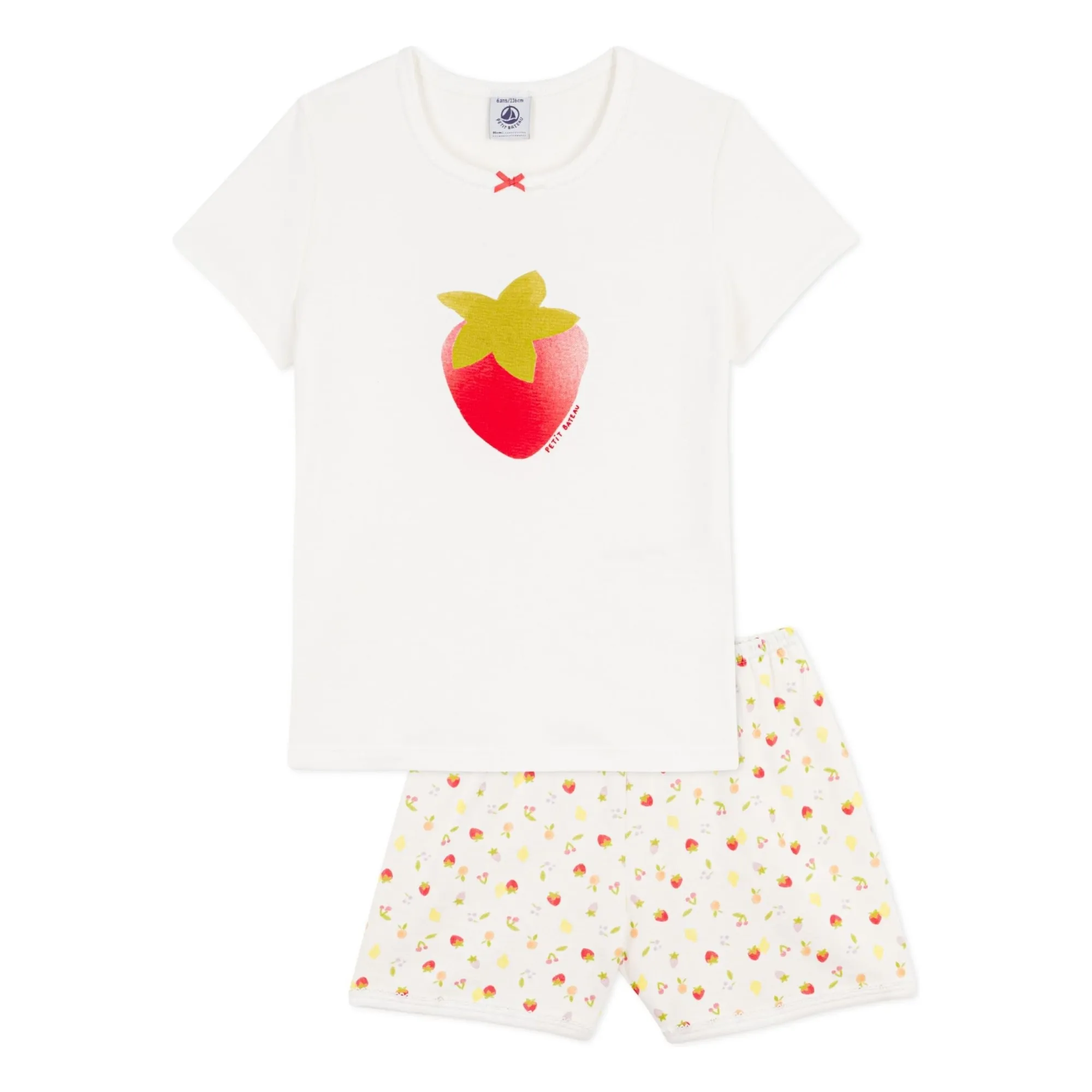 Petit Bateau Girls Ecru Pyjama Short Strawberry Organic Cotton