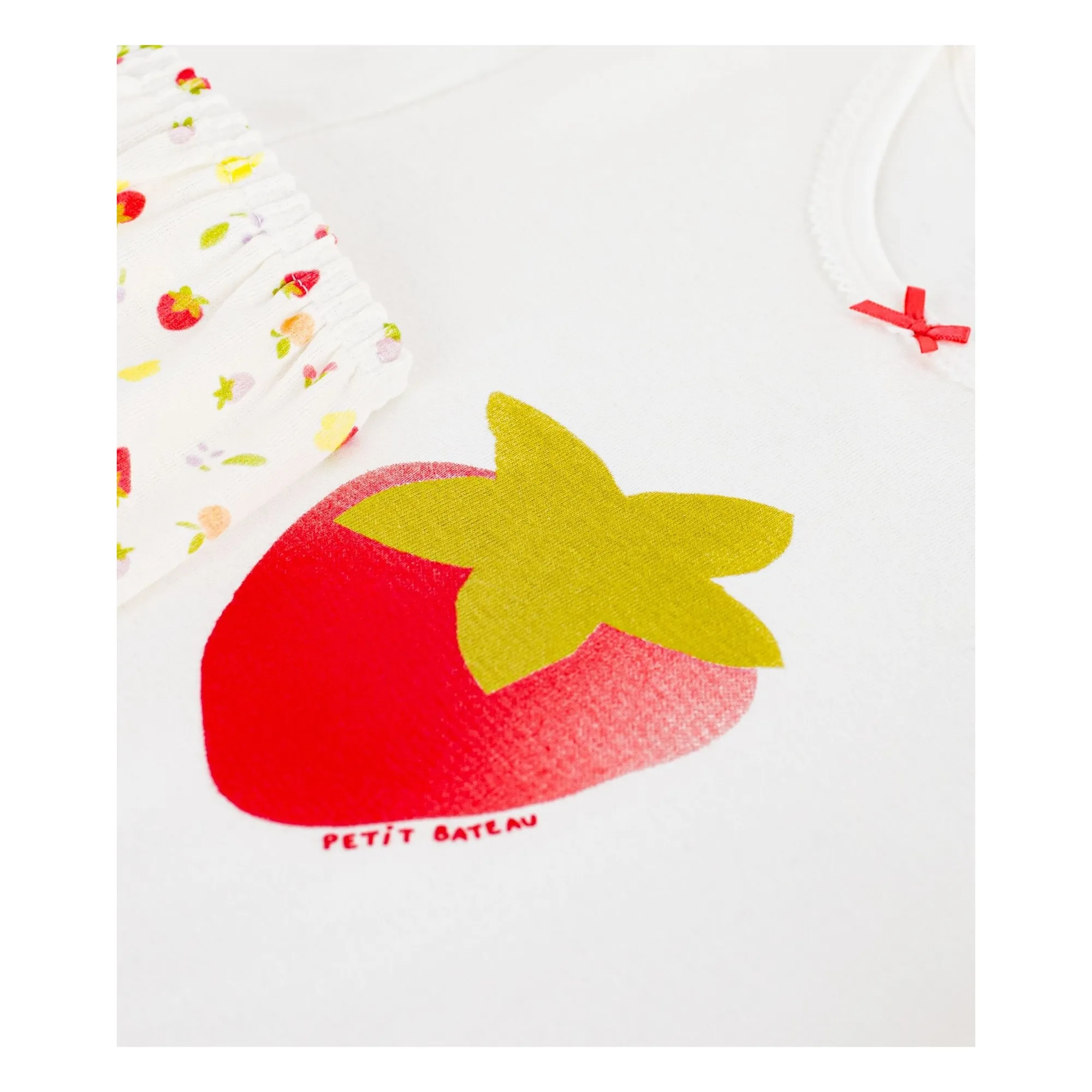 Pyjama Short Fraise Coton Bio | Ecru- Image produit n°2