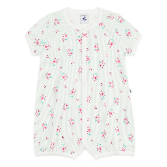 Pyjama Combishort Fleuri Coton Bio | Blanc