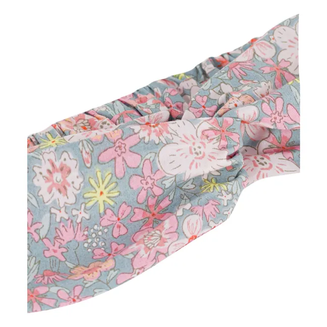 Bandeau Fleuri Popeline Coton Bio | Bleu gris