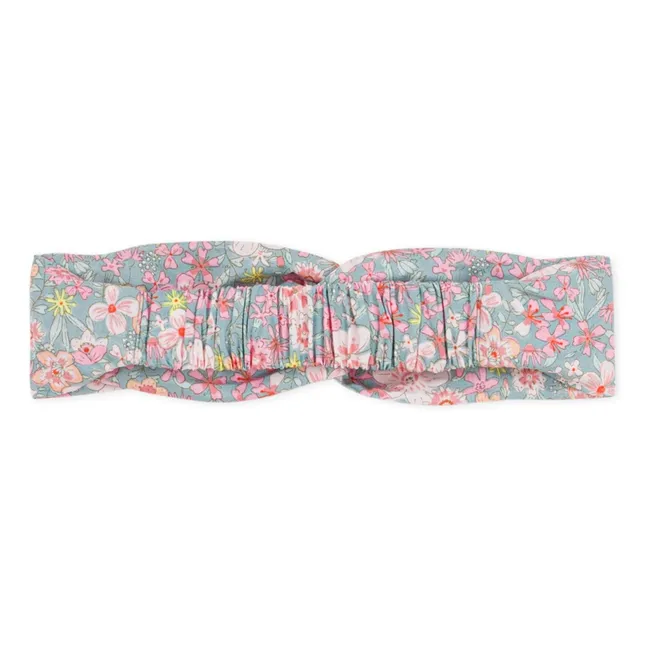 Bandeau Fleuri Popeline Coton Bio Bébé | Bleu gris