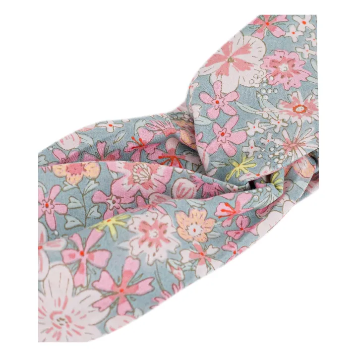 Diadema de popelina de algodón orgánico con flores para bebés | Azul Gris- Imagen del producto n°1