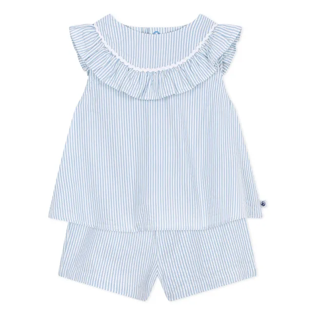 Ensemble Blouse et Short Seersucker Coton Bio | Blanc
