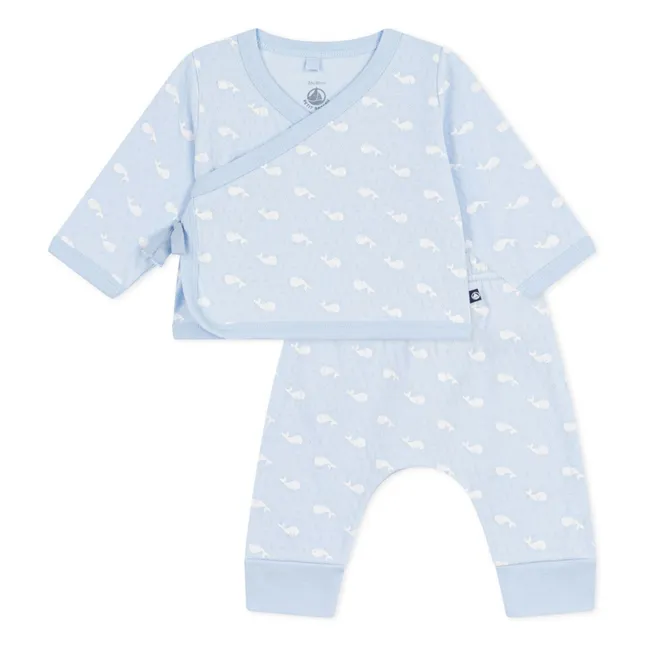 Conjunto de pantalón y manta Tubique Whale de algodón orgánico | Azul Claro