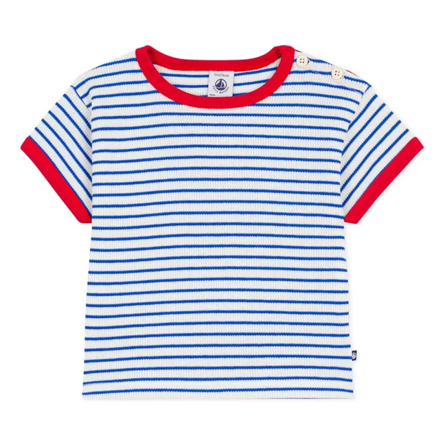 Camiseta nido de abeja a rayas | Crudo