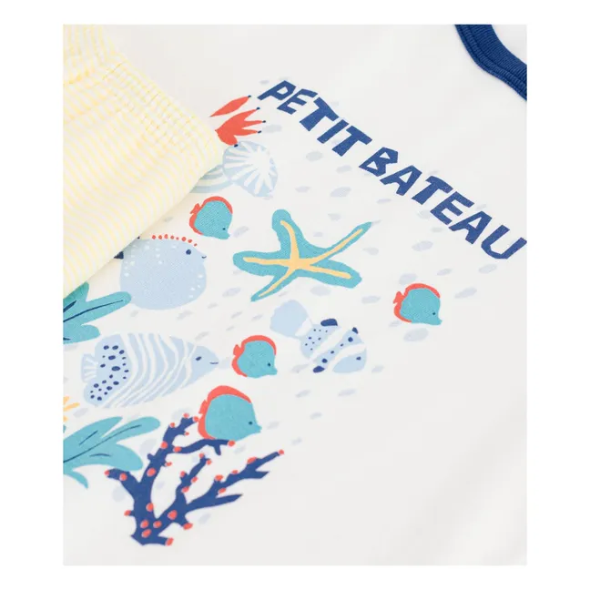 Pijama corto Ocean de algodón ecológico | Blanco