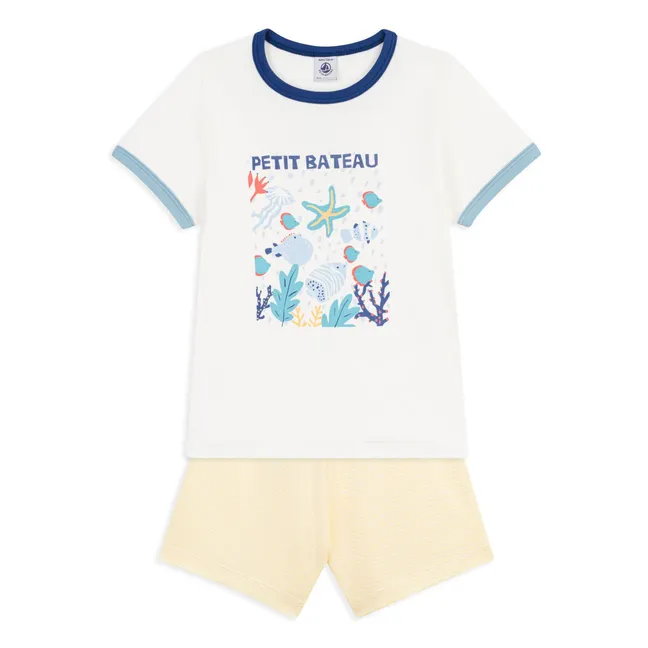 Pijama corto Ocean de algodón ecológico | Blanco