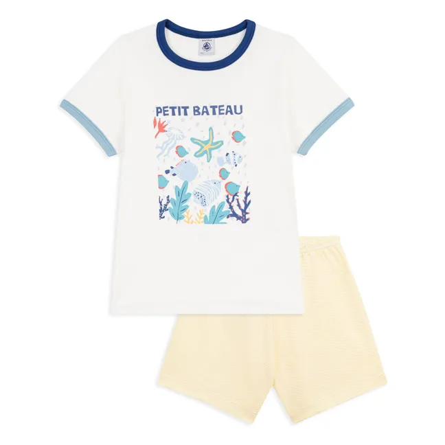 Pijama corto Ocean de algodón ecológico | Blanco