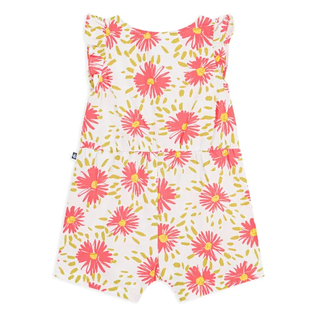 Mono floreado Crépon de algodón orgánico | Blanco