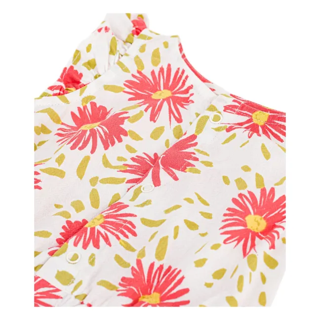 Mono floreado Crépon de algodón orgánico | Blanco