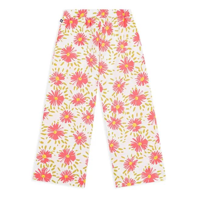Pantalón floral Crépon de algodón orgánico | Blanco