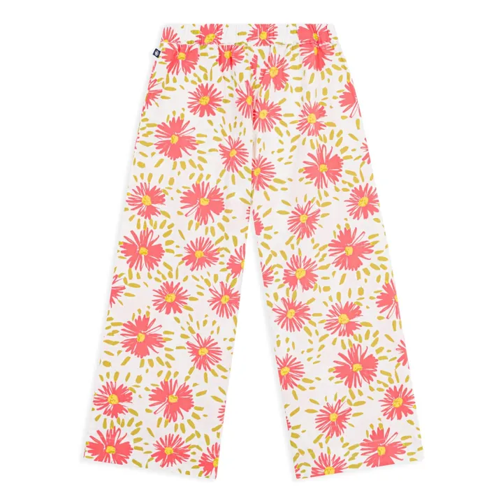 Pantalón floral Crépon de algodón orgánico | Blanco- Imagen del producto n°2