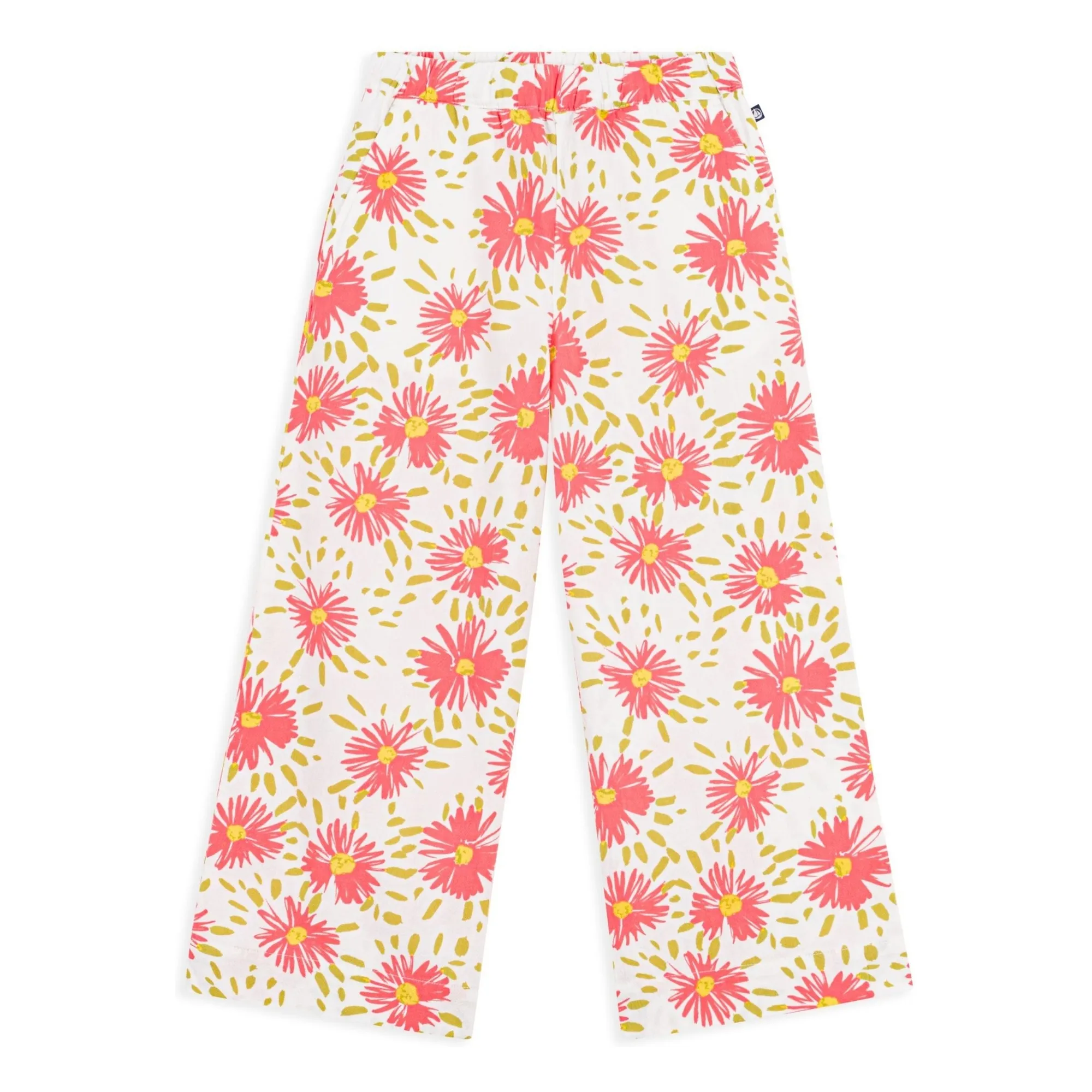 Petit Bateau Girls White Organic Cotton Crépon Floral Pants