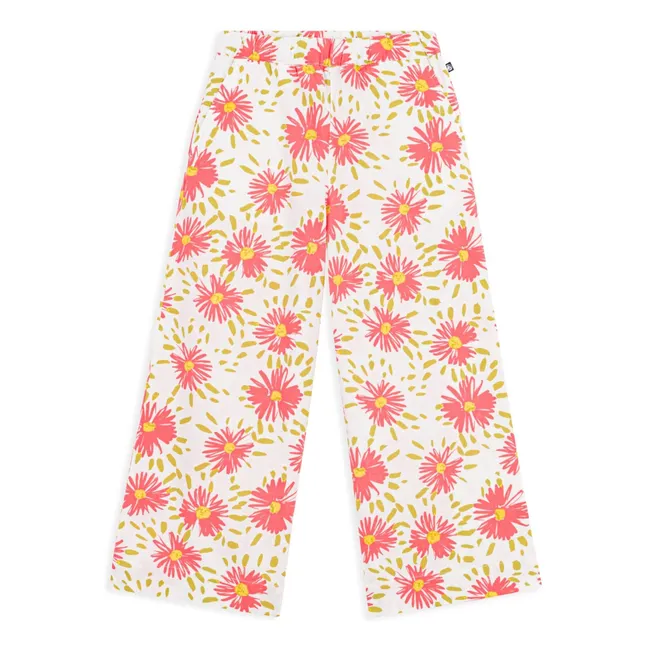 Organic cotton Crépon floral pants | White