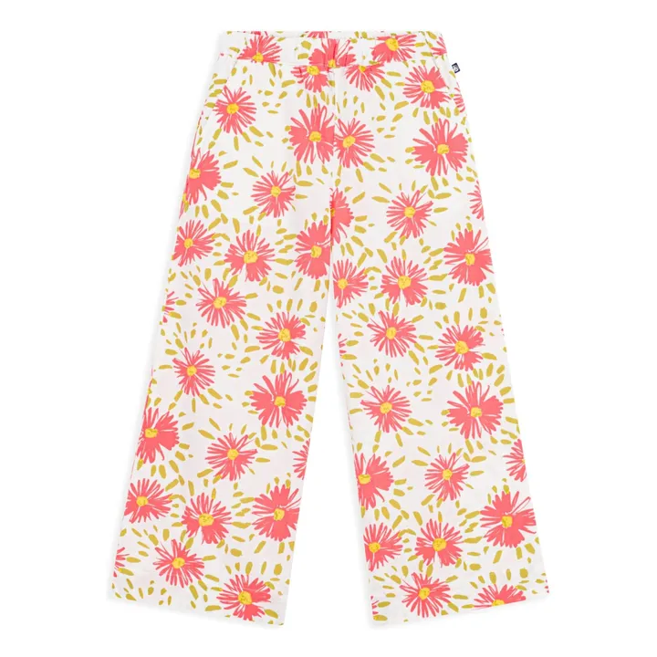Pantalón floral Crépon de algodón orgánico | Blanco- Imagen del producto n°0