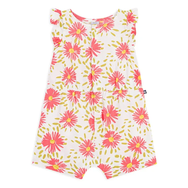 Mono floreado Crépon de algodón orgánico | Blanco