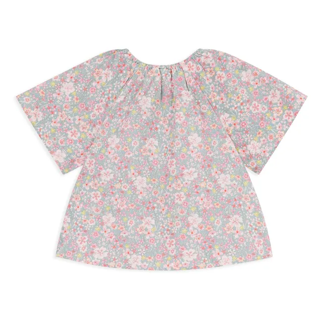 Blusa Ample Fleurie Popeline Coton Bio | Azul Gris