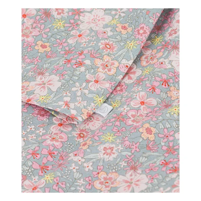 Blouse Ample Fleurie Popeline Coton Bio | Bleu gris