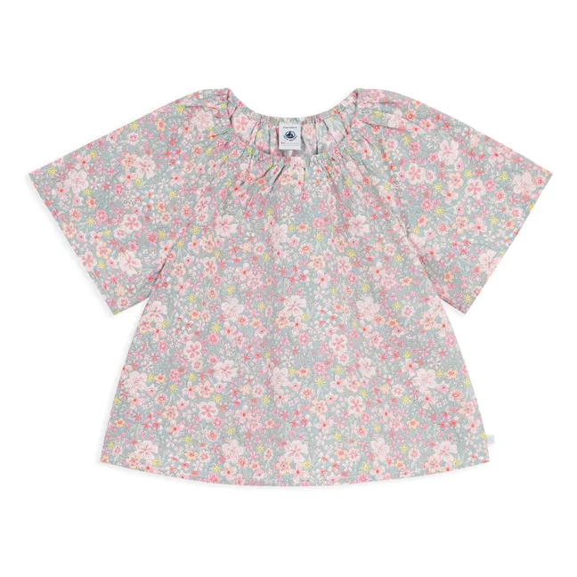 Blusa Ample Fleurie Popeline Coton Bio | Azul Gris