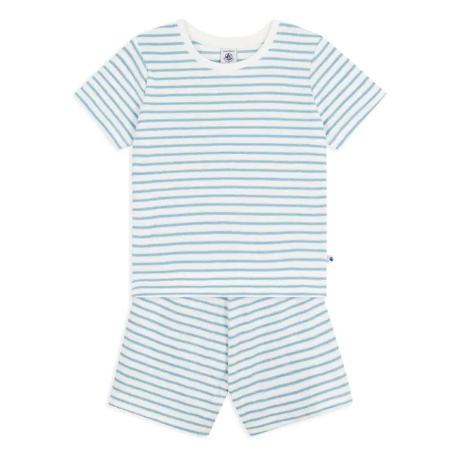 Striped Towelling Pyjama Shorts | Blue