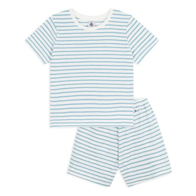 Striped Towelling Pyjama Shorts | Blue