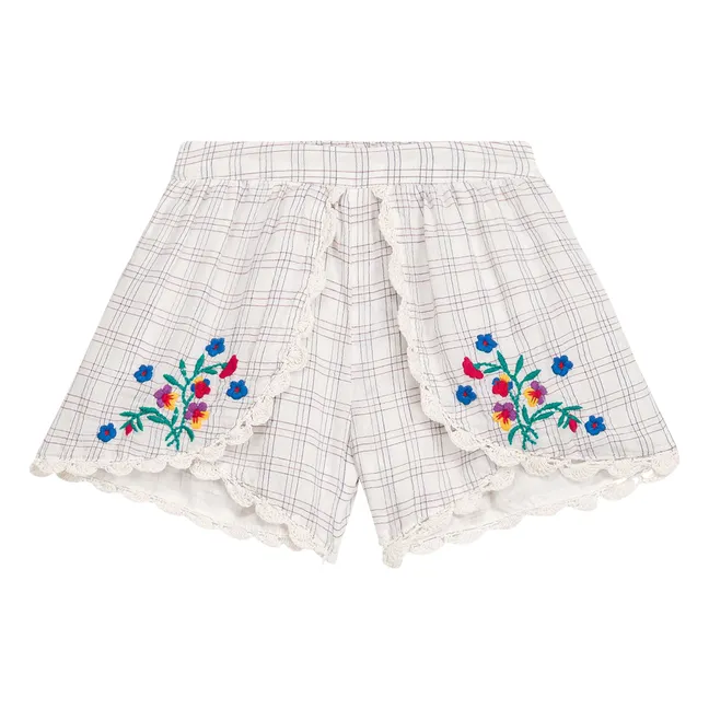 Asya embroidered shorts Organic cotton checks | Cream