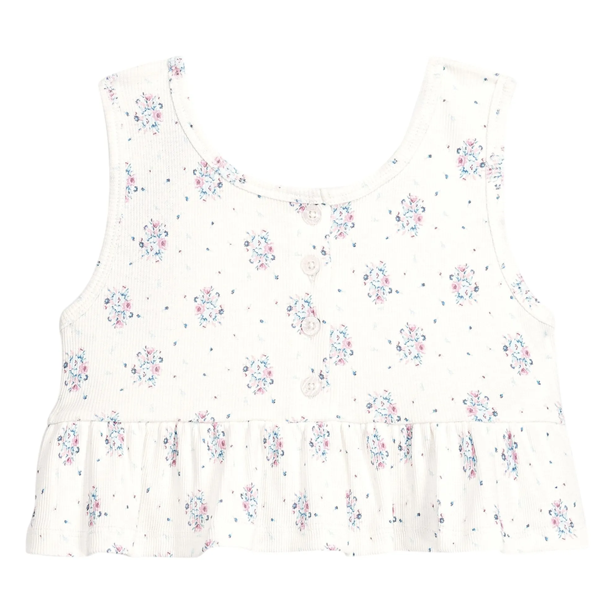 Louise Misha Cream Floral Myrtilla Ribbed Ruffle Crop Top