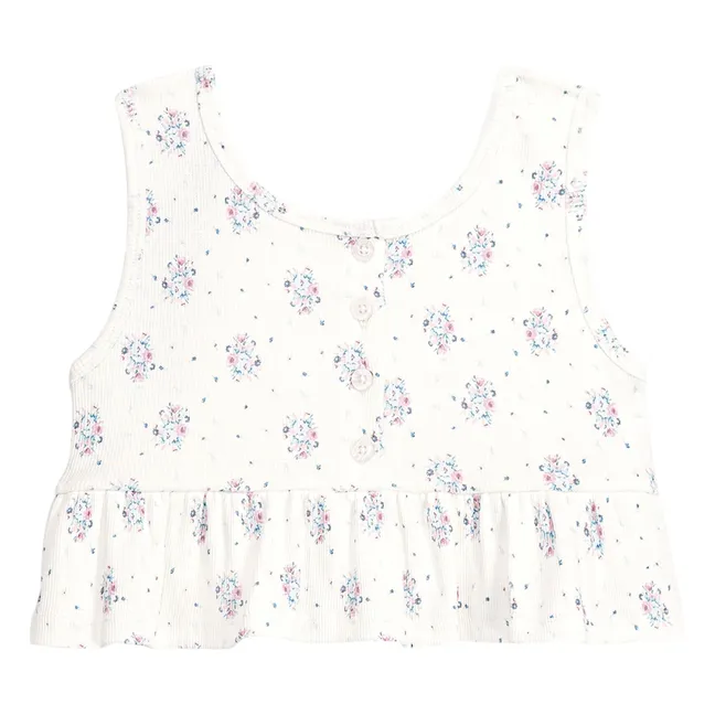 Myrtilla Floral Ribbed Ruffle Crop Top | Crema