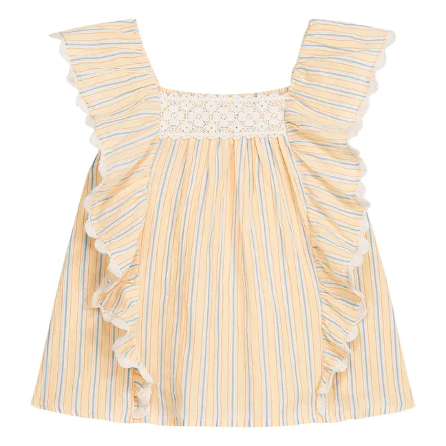 Gia Striped Organic Cotton Ruffle Top | Yellow