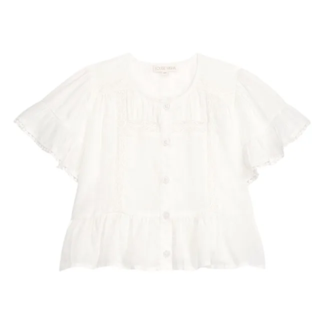 Blusa con volantes de algodón orgánico Amalia | Blanco