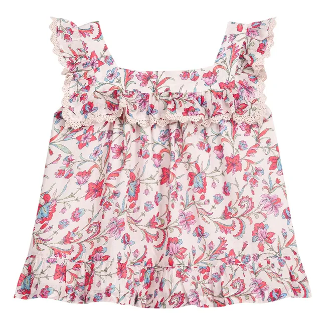 Blouse Volants Inessa Fleurie Coton Bio | Crème